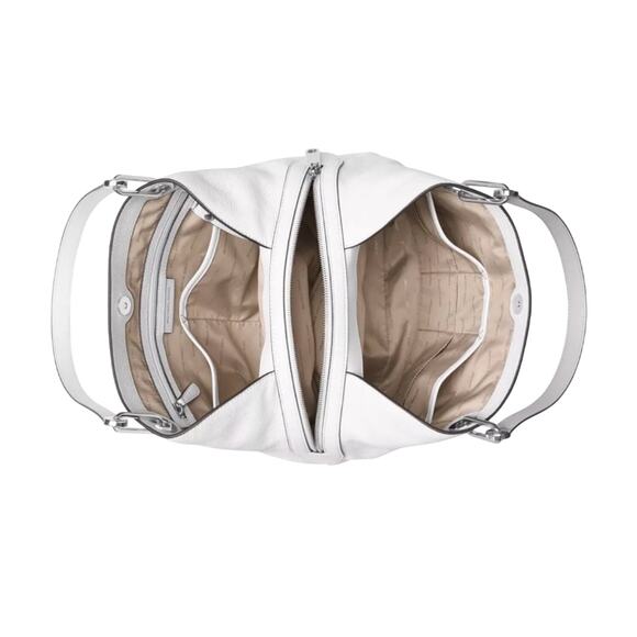 Michael Kors White Leather Silver Floral Bristol Raven Studded Shoulder Bag Hobo - Picture 2 of 12